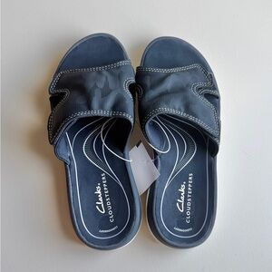 Clarks Cloudsteppers Dark Blue Slide Velcro Slipon